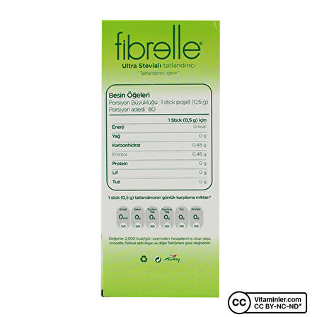 Fibrelle Ultra Stevialı Tatlandırıcı 80 Saşe x 0.5 Gr - AROMASIZ