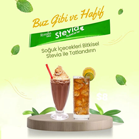 Fibrelle stick Toz Tatlandırıcı ( Stevia Bazlı ) 1000 adet stick, 5 g Şeker tatlılığı