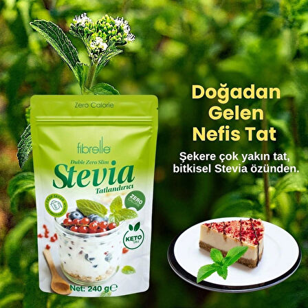 Fibrelle Double Zero Slim 240 G Stevialı Tatlandırıcı 1 Paket Sıfır Kalori Ketojenik Vegan