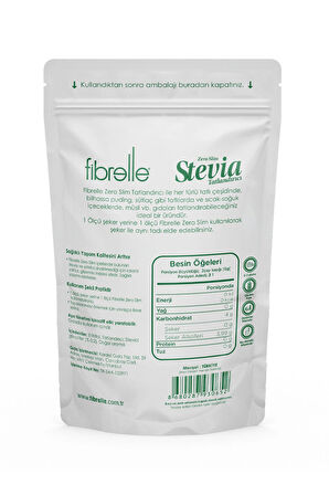 Fibrelle Zero Slim Stevia lı Tatlandırıcı 400 gr Keto /Ketojenik / Vegan diyete uygundur.