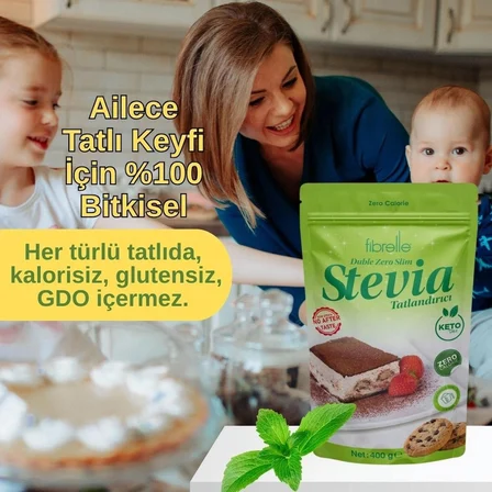 Fibrelle Double Zero Slim Stevia lı tatlandırıcı 400 g, 2 paket Ketojenik / Vegan diyete uygundur.