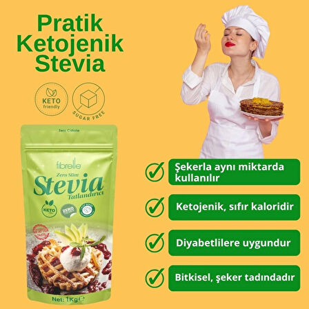 Fibrelle Zero Slim Stevia lı Tatlandırıcı 1 Kg Keto /Ketojenik / Vegan diyete uygundur.