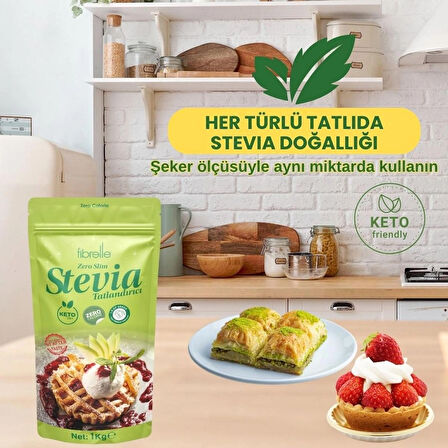 Fibrelle Zero Slim Stevia lı Tatlandırıcı 1 Kg Keto /Ketojenik / Vegan diyete uygundur.