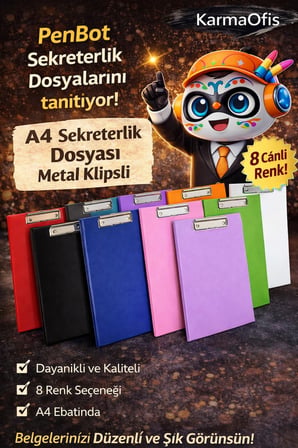 A4 Kırmızı Kapaklı Sekreterlik Dosyası Metal Klipsli