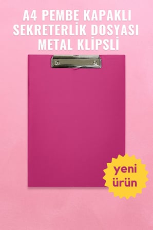 A4 Pembe Kapaklı Sekreterlik Dosyası Metal Klipsli
