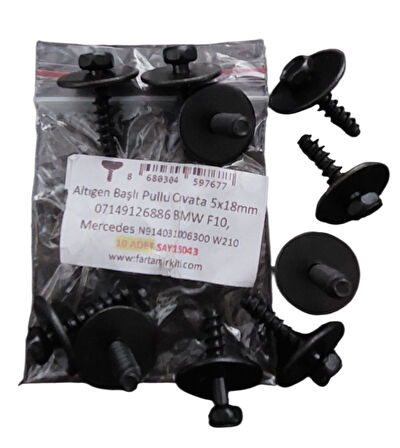 Altıgen Başlı Pullu Cıvata 5x18mm 07149126886 BMW F10, Mercedes N914031006300 W210 (10 ADET) 15043 MARKA İLE UYUMLU
