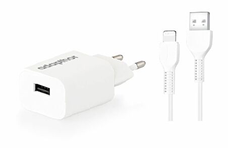 Adapthor 10W 5V 2.1A Tek Usb + Usb To Lıghtnıng 2.4A Kablolu Set Beyaz 