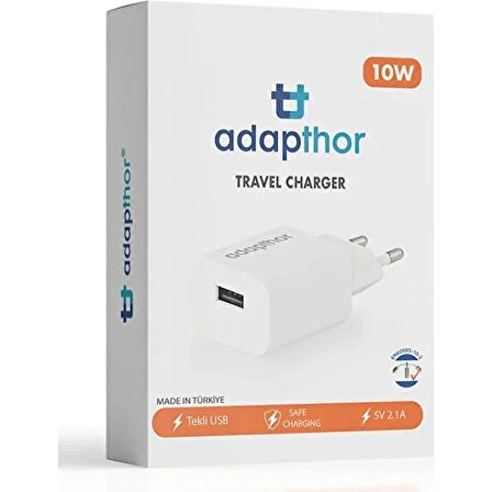 Adapthor 10W 5V 2.1A Çift Usb + Usb To Type C 2.4A Kablolu Set Beyaz 
