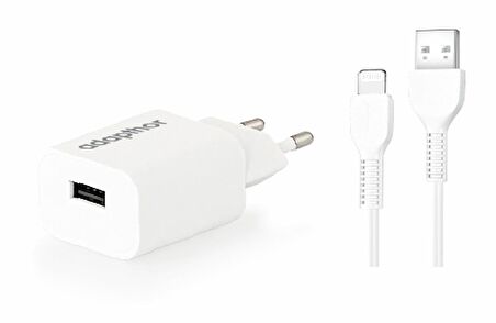 Adapthor 12W 5V 2.4A Usb 3.0 + Usb To Lıghtnıng 3A Kablolu Set Beyaz 