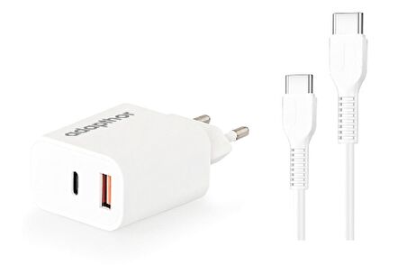 Adapthor 35W Pd/Qc + Type C To Type C 3 Amper Kablolu Set Beyaz 