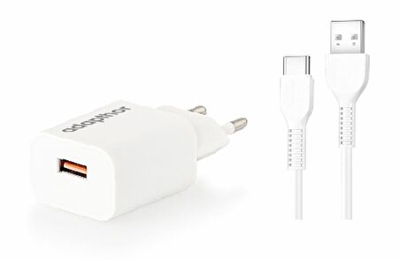 Adapthor 18W 5V 3A/ 9V 2A/ 12V 1.5A Qc +  Usb To Type C 2.4 A Kablolu Set Beyaz