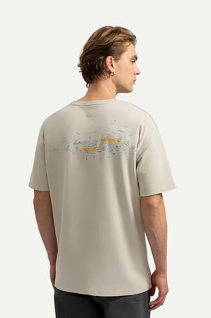 Krem Erkek Oversize / Relax Tişört - %100 Pamuk | (Wavrel)