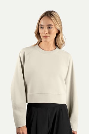 Krem Kadın Basic Regular Crop Sweatshirt | (Ruvien - Bone)