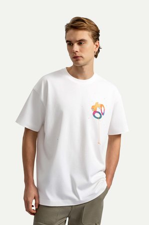 Beyaz Erkek Oversize Urban Tişört - %100 Pamuk | (Roungle)