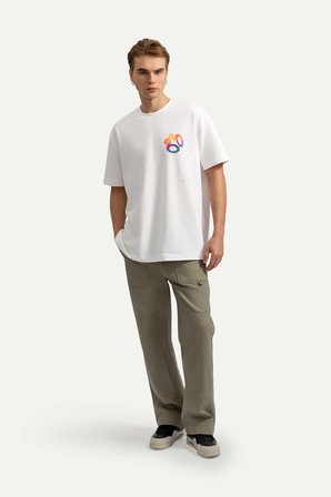 Beyaz Erkek Oversize Urban Tişört - %100 Pamuk | (Roungle)
