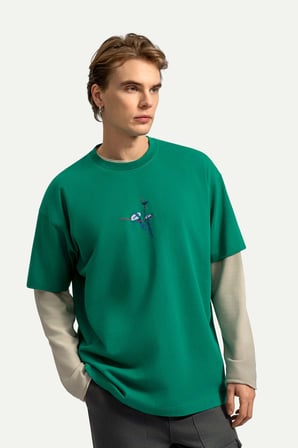 Yeşil Erkek Oversize Urban Tişört - %100 Pamuk | (Ruuw)