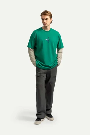 Yeşil Erkek Oversize Urban Tişört - %100 Pamuk | (Ruuw)