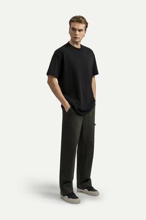 Siyah Erkek Oversize Basic Tişört - %100 Pamuk | (Urban - Tar)
