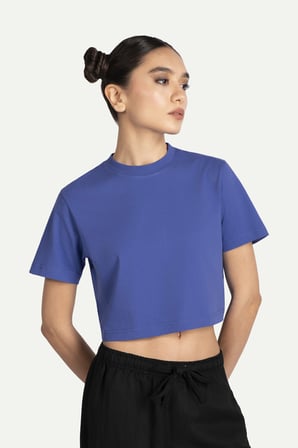 Mavi Kadın Flat Cut Crop Basic Tişört - %100 Pamuk | (Flat Cut - Comet)