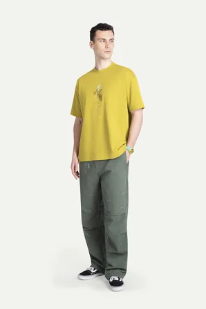 Sarı Erkek Oversize Urban Tişört - %100 Pamuk | (Lunok)