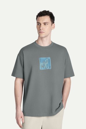Gri Erkek Oversize Urban Tişört - %100 Pamuk | (Kavinu)