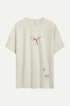 Krem Erkek Oversize / Relax Tişört - %100 Pamuk | (Felmor)