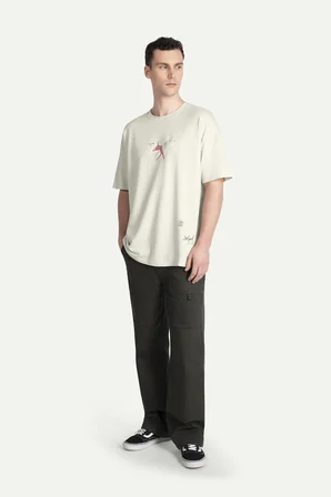 Krem Erkek Oversize / Relax Tişört - %100 Pamuk | (Felmor)