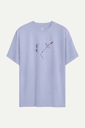 Mor Erkek Oversize / Relax Tişört - %100 Pamuk | (Fralim)