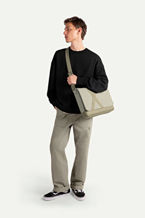 Unisex Yatay Postacı Çantası - Nevend - Concrete