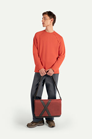 Unisex Yatay Postacı Çantası - Nevend - Brick