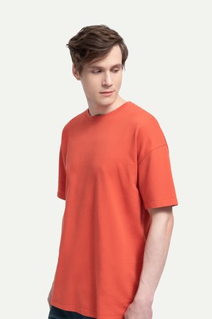 Kırmızı Erkek Oversize / Relax Basic Tişört - %100 Pamuk | (Relax - Coral)