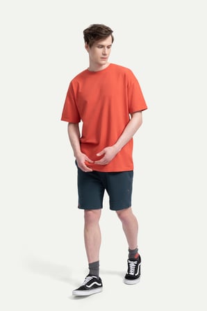 Kırmızı Erkek Oversize / Relax Basic Tişört - %100 Pamuk | (Relax - Coral)