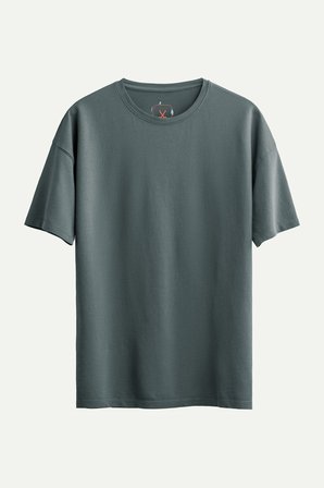 Gri Erkek Oversize / Relax Basic Tişört - %100 Pamuk | (Relax - Storm)