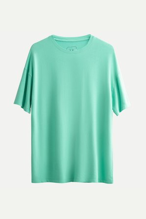 Turkuaz Erkek Oversize / Relax Basic Tişört - %100 Pamuk | (Relax - Turquois)