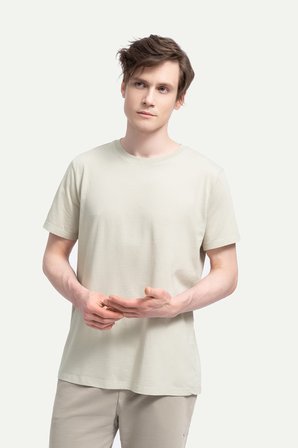 Krem Erkek Regular Basic Tişört - %100 Pamuk | (Regular - Bone)