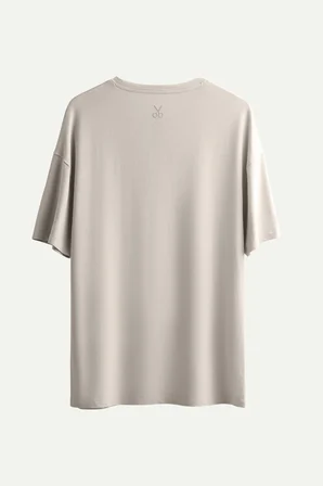 Krem Erkek Oversize / Relax Basic Tişört - %100 Pamuk | (Relax - Bone)