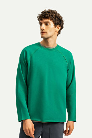 Unisex Basic Çift Taraflı Sweatshirt - Lyuga - Forest Shade
