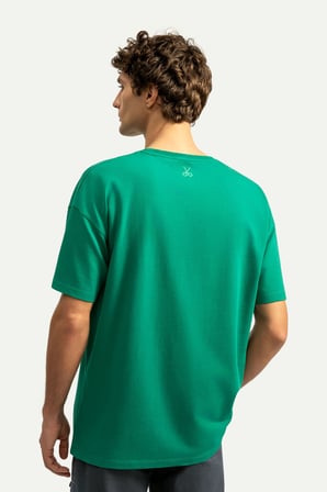 Yeşil Erkek Oversize / Relax Basic Tişört - %100 Pamuk | (Relax - Forest Shade)