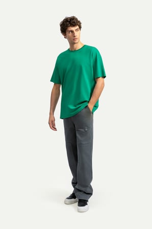 Yeşil Erkek Oversize / Relax Basic Tişört - %100 Pamuk | (Relax - Forest Shade)