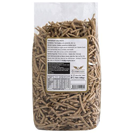 Gurmezade Tam Buğday Unlu Yumurtalı Erişte 500 g e