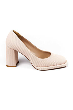 Bestello Tekstil Detaylı Neolit Taban Kalın Topuklu 281-0003 Kadın Ayakkabı