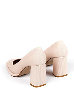 Bestello Tekstil Detaylı Neolit Taban Kalın Topuklu 281-0003 Kadın Ayakkabı