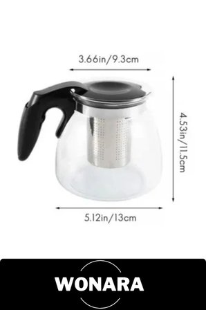 Özel Üretim Modern Isıya Dayanıklı Borosilikat Çaydanlık Bitki Çayı Çelik Süzgeçli Demlik 1.1 Lt