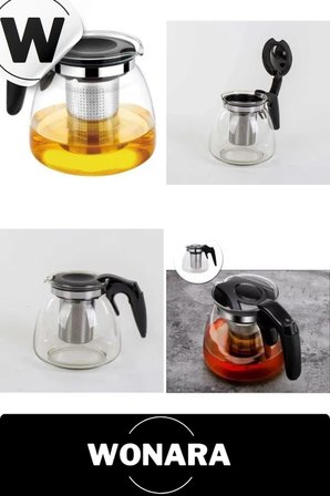 Özel Üretim Modern Isıya Dayanıklı Borosilikat Çaydanlık Bitki Çayı Çelik Süzgeçli Demlik 1.1 Lt