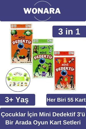 Özel Zeka Geliştirici Eğitici Ailece Çocuklara Eğlenceli Mini Dedektif Üçü Bir Arada Oyun Kart Seti