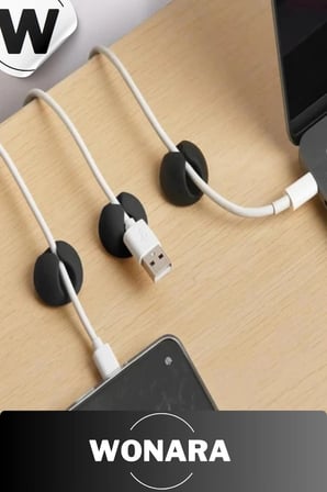 Premium Ev Ofis Masa Düzenleme İz Bırakmayan Yapışkanlı Siyah Beyaz Kablo Sabitleyici Klipsi 50'lu