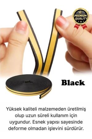 Siyah Kapı Ve Pencere Soğuk Izolasyon Fitili Kendinden Yapışkanlı Kauçuk Yalıtım Bant 2x10 = 20 Mt