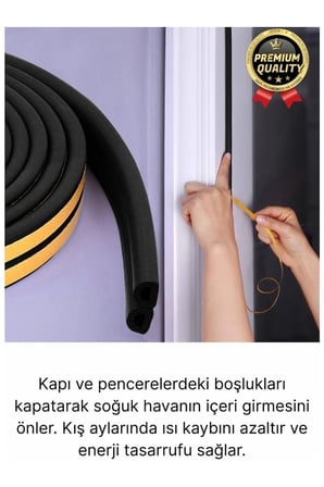 Siyah Kapı Ve Pencere Soğuk Izolasyon Fitili Kendinden Yapışkanlı Kauçuk Yalıtım Bant 2x10 = 20 Mt