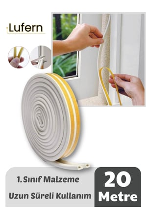 Pvc Doğrama Pencere Fitili İzolasyon Bandı Kendinden Yapışkanlı Beyaz Kauçuk Yalıtım Bant 2x10=20 Mt