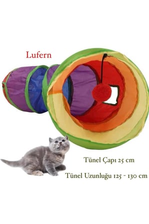 Premium Kedi Oyun Tüneli 125 cm Katlanabilir Oyuncak Güvenli Saklanma Alanı